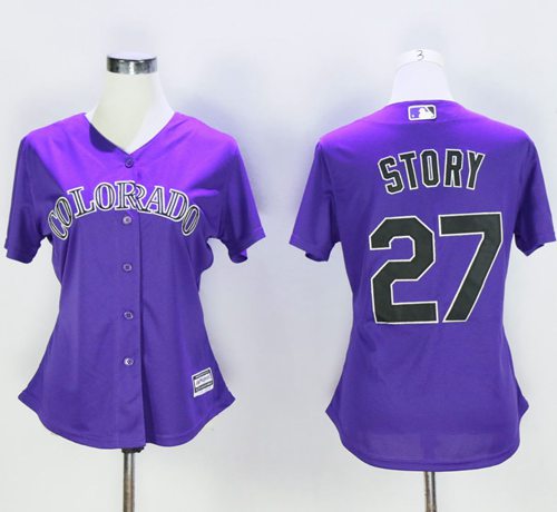 Rockies #27 Trevor Story Purple Women's Alternate Stitched MLB Jersey